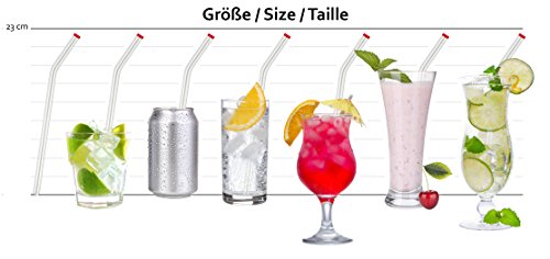 STRAWGRACE Glas-Strohhalme mit bunten Spitzen, handgefertigt, gebogen – 5er Set mit Reinigungsbürste – Jumbo Glas-Trinkhalme ideal für Cocktail, Smoothie etc. – 23cm x 10mm – gesund, wiederverwendbar, umweltschonend - 4