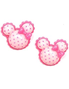 Idin Ohrclips - Hellrosa, gepunktete Mäuseköpfe (ca. 19 x 17 mm)