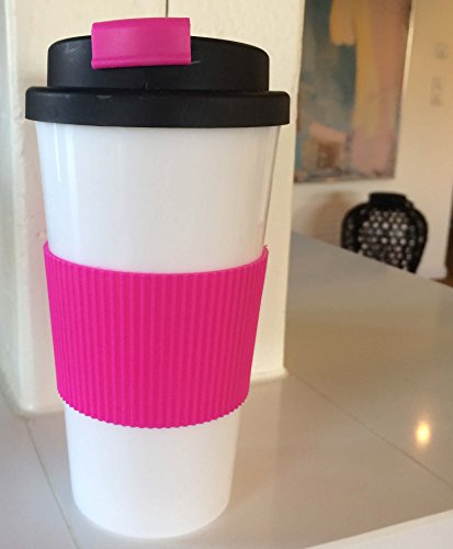 LS Design Coffee to Go Becher Kaffe Tee Thermobecher Silikonring Doppelwandig Schraubverschluss – BPA frei – Pink - 3
