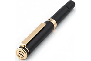 Scriveiner Bolígrafo Rollerball EDC Negro de Lujo, Impresionante Bolígrafo de Bolsillo con Acabado en Chapado en oro auténtico, Recambio Schmidt Alemán, Buen Regalo, Elegante Set de Diseño