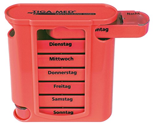 Tiga Med - Pastillero para 1 semana, color rojo