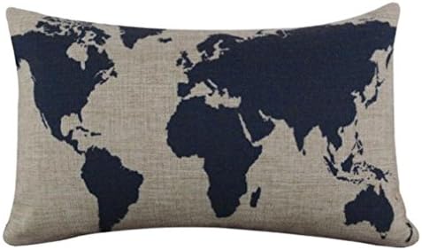 Decorie Stylish World Map Burlap Pillow Case for Bed Sofa Home Decoration (White)