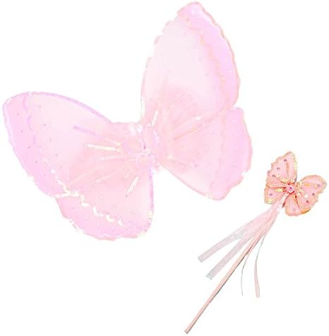 Lucy Locket Kids Pink Sequin Butterfly Fairy Wings &amp; Wand Fancy Dress Set (3-8 years)