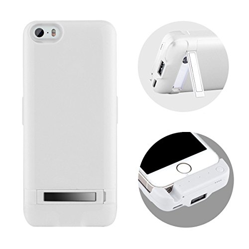 iPhone SE/5S/5 Battery Case,Soconic Newest Slim 4200mAh battery charging case for iPhone 5/5s/SE , Rechargeable extended protective Battery Case with 4 LED Lights Built-in Pop-out Kickstand Holder [With A Free Screen Protector] - White