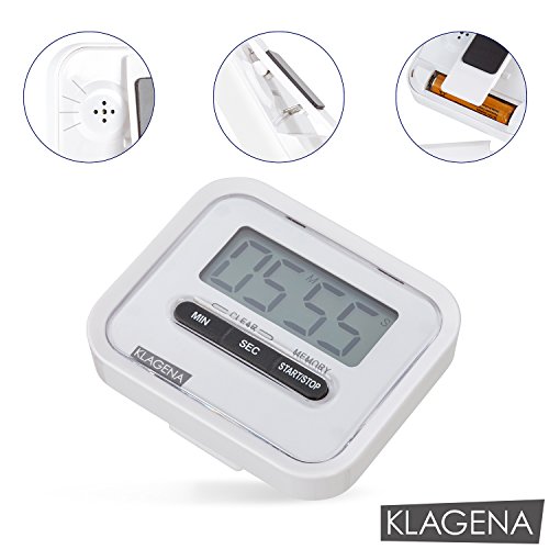 KLAGENA elektronischer Timer mit Stoppuhr, inkl. Magnet und Aufhängevorrichtung – 2 Jahre Geld-zurück-Garantie – Eieruhr/ Küchenuhr/ Kurzzeitmesser/ Countdownuhr – Batterie nicht im Lieferumfang - 2