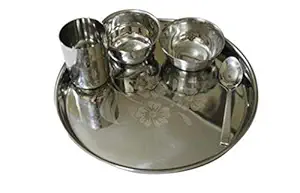 SKARS Stainless Steel Laser Design Finish Lunch Set/Dinner Set/Thali/Dinnerware/Serveware - 5 Pc