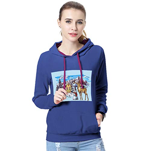 Preisvergleich Produktbild Tianwlio Damen Lässige Langarmshirt Hoodie Pullover Herbst Winter Weihnachten Drucken Langarm Kapuzenshirt Sweatshirt Bluse Blau XL