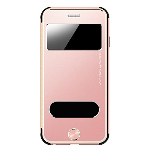Premium Oats Apple iPhone 6, 6s Schutzhülle mit stylischer Aluminium Vorder und Rückseite Sichtfenster Anrufe schnell Annehmen Hülle Hard Cover Flip Back Case Tasche – von OKCS® – in Rose Gold - 3