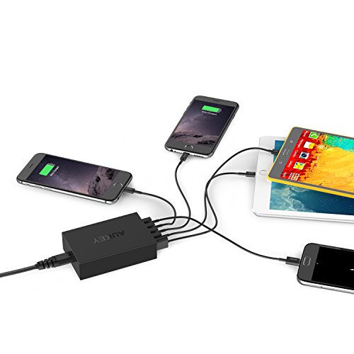 AUKEY USB Ladegerät 5 USB Ports Ladeadapter 25W für iPhone 7 / 7 Plus, Tablets und andere USB ladende Geräte (Schwarz) - 6