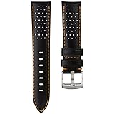 Geckota Uhrenarmband, Hergestellt aus Echtem Leder, Gepolstert, Schwarz mit orangener Naht, Gebürstete Schließe, 20mm
