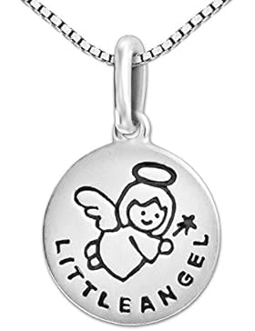 CLEVER SCHMUCK-SET Silberner Anhänger kleiner Engel rund Ø 12 mm Littleangel mit Heiligenschein und Zauberstab...