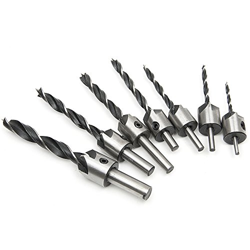 Fortag 8 tlg HSS 5 Flute Senker Bohrer Set Screwdriver Reibahle Holzverarbeitung Countersink Drill Werkzeug 3-10mm - 4