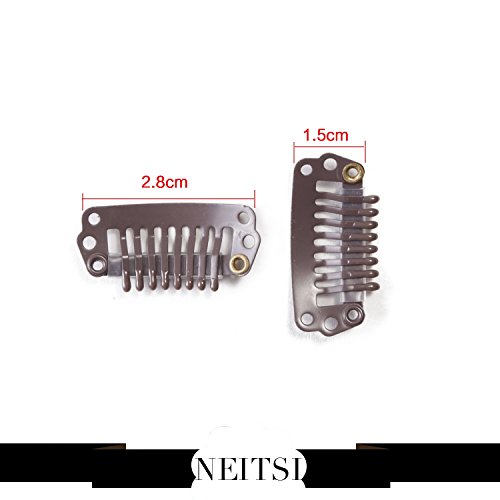 Neitsi® 50PCS Clip for Hair Extensions Wigs I SHAPE U SHAPE Metal Hair Snap Clips DIY (Brown#, I shape--2.8cm)