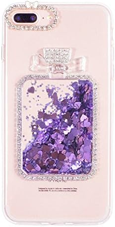 iPhone 7 Plus Case, MOEIDO Perfume Bottle Phone Cover Bling Rhinestone Glitter Quicksand Liquid Transparent Clear Case for iPhone 7 Plus 5.5 inch with Strap for Girls, for Women, Shock-Absorption&amp;Anti-Scratch, Purple