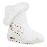  Winterboots Damen Schuhe Stiefeletten Fell Leder-Optik Warm Gefüttert 124832 Weiss 39 Flandell