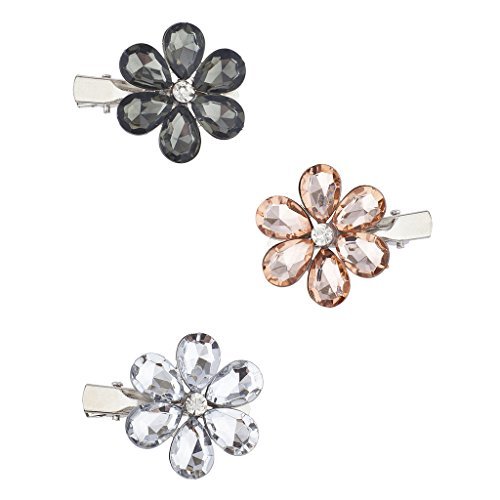 Lux Accessories Silver Tone Floral Flower Faux Gemstone Multi Hair Clip Pack 3PC