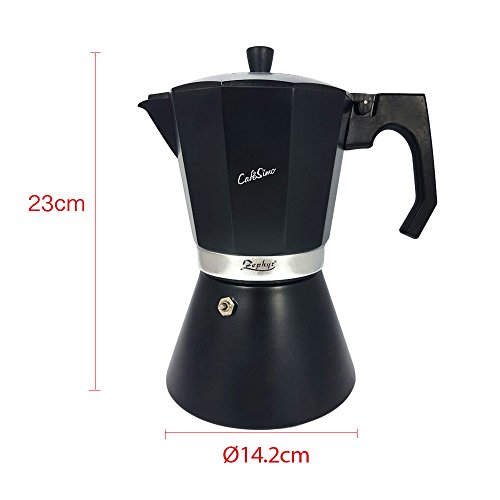 ZEPHYR Z-1173-DI12 CafeSimo 12 Tassen Italienisch Aluminium Espresso Kaffeemaschine Herd Oben Induktion mit Anti-Kalk-Function 600 ml, 0,6 L schwarz - 11