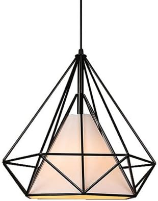Pionthx Vintage Creative Pyramid Diamond Iron Pendant Lamp Chandelier Industrial Adjustable Prism Metal Hanging Lights with Fabric Shade for Restaurant Bedroom Study Bar Ceiling Lighting ( Size : L(38cm) )