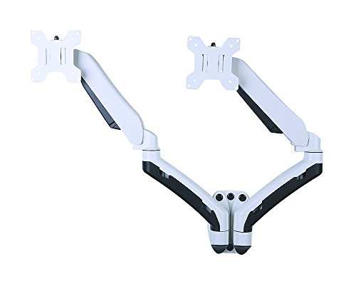 GSA21WS Gas Spring Wall Mount Double Twin LCD Monitor Arm Stand in White w/ vesa bracket & monitor arm: free up/down & left/right motion