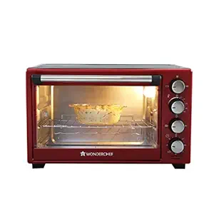 Wonderchef Oven Toaster Griller (OTG) Crimson Edge - 28Litres - With Auto-Shut Off, Heat-Resistant Tempered Glass, Multi-Stage Heat Selection, 2 Years Warranty, 1600W, Red