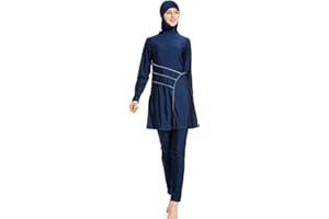 SUYUKU Muslimischer Badeanzug für Damen 3-teilige Muslimische Bademode Hijab Anzug Frauen islamischer Badeanzug Langarm Schwimmen Burkini Kostüm UV-Schutz Bademode Anzug S - 6XL
