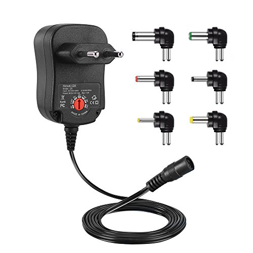 CUGLB Universal Power Netzteil | Universal Ladegerät | 12W AC/DC 3 / 4,5 / 5 / 6 / 7,5 / 9 und 12V 1000mA, 6 Stecker | Reiseadapter