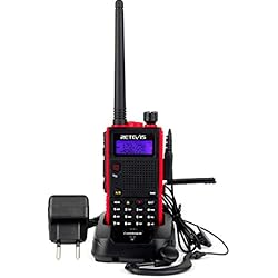 Retevis RT5 Walkie Talkie Profesional Banda Dual Monitor 128 Canales Escanear VOX Radio FM 1750Hz Cargador Europeo Pinganillo Transmisor (Negro y Rojo,1 Pac)