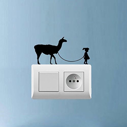 GIRL WALKING A LLAMA Creative Light Switch Sticker Decor Wall Decal Art Living Room Vinyl Decal