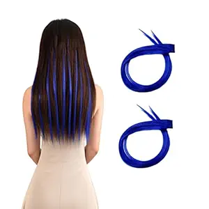 INAAYA Color Clip In Hair Extension For Girls Styling Set Of 2 (Blue)