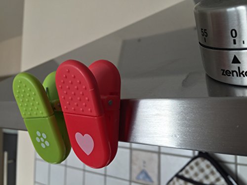 5 Küchen Tütenklammern bzw. Magnet-Clips in allen 5 Farben und mit Danke-Zeichen (Alle Farben) – Dankeschön Geschenk - 5