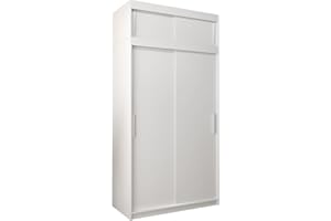 ‎MEBLE KRYSPOL MEBLE KRYSPOL Tokyo 120 Kleiderschrank mit Zwei Schiebetüren für Schlafzimmer – moderner Aufbewahrungsschrank mit Kleiderstange und Regalen – 120x240x62cm - Mattweiß mit Verlängerung
