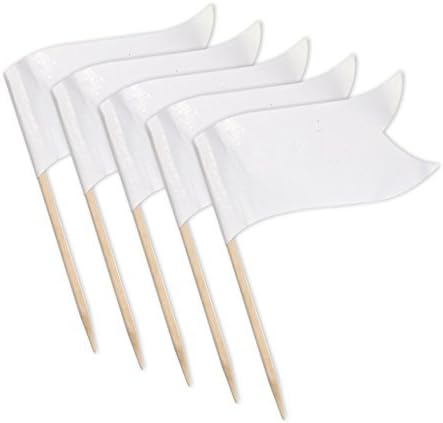 Rocking PartyWavy Plain White Flag Cocktail Sticks for Cupcakes, Canapés etc (100 Pack)