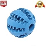 Fácil de usar: el diseño de la bola de goma bouncy es fácil de morder, también despertará el interés de las mascotas, incluso puedes poner un poco de tratamiento en el agujero medio, ayuda a construir los dientes fuertes y la limpieza de los dientes de los perros.