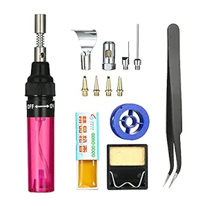 Honeytecs 13 in 1 13Pcs Soldering Iron Kit 26ml Full Electronics Set Pen Welding Tool Car Repairing Gas Soldering Self-igniting Torch Outdoors/Red Transparent