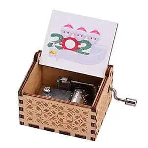 Zhangxi Mini Wooden Hand Crank Music Box wi Vintage Engraved Patterns Christmas Festival Musical Gifts Home Office De Crafts(Melody: Merry Christmas)