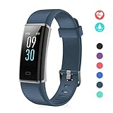 EFO SHM Fitness Tracker mit Pulsmesser, Schrittzähler Uhr Fitness Armband Wasserdicht Schwimmen Aktivitätstracker Schlafanalyse Kalorienzähler Anruf/SMS Kompatibel mit iPhone und Android(Blau grau)