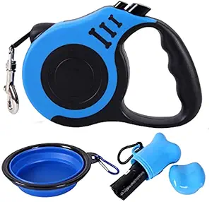 Qpets? Dogs Living Set Automatic Retractable Dog Leash for Small Dogs&Dog Bowl&Garbage Bag Collector Dog Belt Heavy Duty Walking Leash with Anti Slip Handle(Not Suit for over 10KG Dogs)