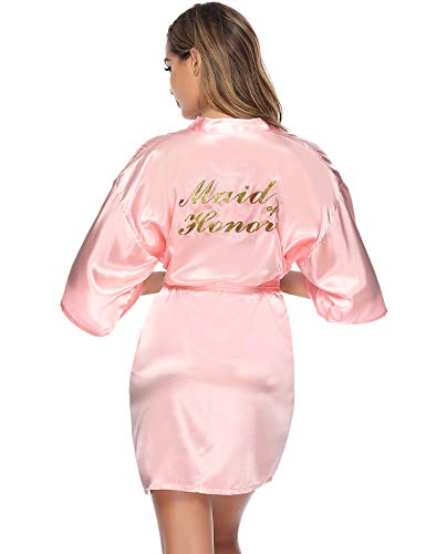 Aibrou Bata de Novia Corto Batas de Dama de Honor Kimono Mujer Sexy Batas de Satén Bata de Fiesta de Novia Albornoz