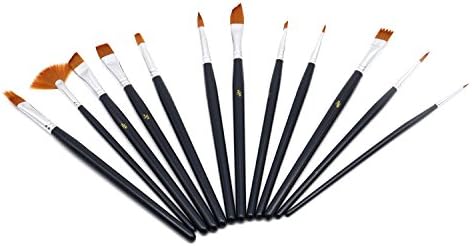 12Pcs Nylon Hair Watercolor Brush Set,Round Pointed Tip Artist Painting Pen Suit, Oil/Acrylic/Crafts Painti, Black Pencil