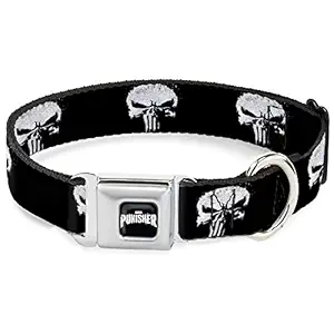 Dog Collar Seatbelt Buckle Punisher 2017 Series Icon Black White 11 to 17 Inches 1.0 Inch Wide, Multicolor