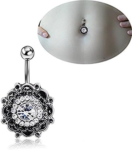 CrazyPiercing Belly Button Ring Jeweled Flower 316L Surgical Steel 14GA (Black) by CrazyPiercing