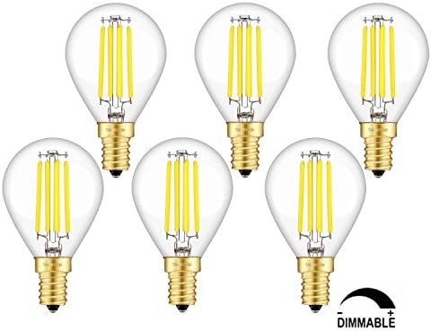 TAMAYKIM 4W Dimmable Edison style antique LED Filament Globe Light Bulb, 5000K Daylight (bright White) 450LM, E14 Candelabra Base Lamp, G45 globular Shape, 45W Incandescent equivalent, 6 Pack
