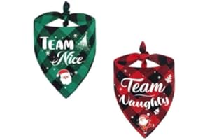 Smilcloud 2 Pack Christmas Dog Bandanas Dog Puppy Christmas Bandana Classic Plaid Triangle Scarf Pet Costume for Small Medium Dogs Cats Pets Xmas Party Supplies (Team Nice &Team Naughty)