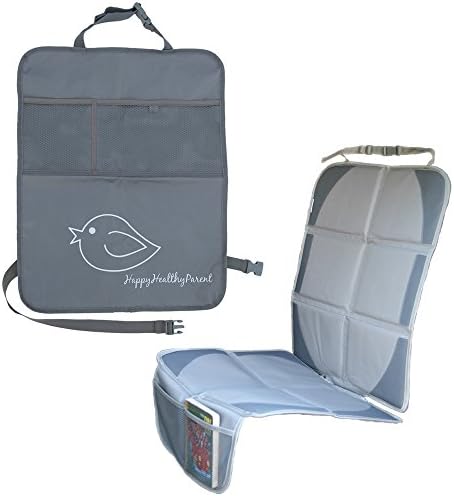 Child Car Seat Protector Makes Cleaning Up Your Car Easier! Included Kick Mat Organiser Allows Easy Access to Baby Items! Thick Padding Preserves Upholstery to Retain Value of Vehicle! (Grey)