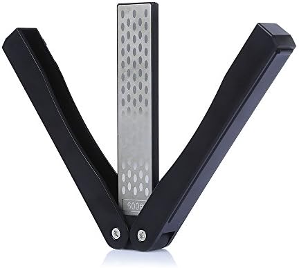 Survival Knife Sharpener Double Sided Folded Pocket Diamond Sharpener Whetstone for Outdoor Camping Kitchen Sharpening Tool (Black)