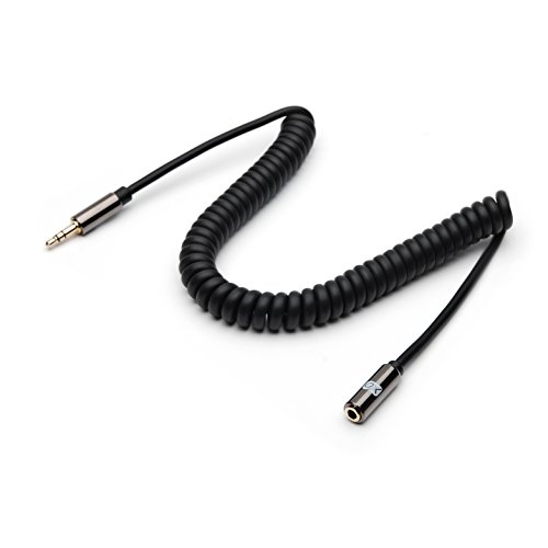 XO 3.5mm Stereo Audio Spiralkabel schwarz, 3m – Audio Verlängerungskabel männlich auf weiblich für Apple iPhone, iPod, iPad, Samsung, Smartphones & Tablets, MP3 Players, Lautsprecher, PCs, Kopfhörer, Autoradio - 2