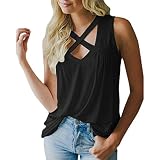 Yvelands Damen Weste Unterhemd Camisoles Sommer V-Ausschnitt Cross Tank Tops Sexy ärmellose Bluse T-Shirt(Schwarz,M)