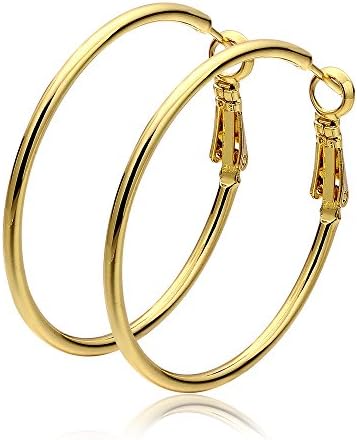 Handmade Jewellery Big Earring Hoops Overstate Women Golden Simple Hoop Round Large Earrings (Yellow gold plated 1)