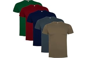 RAFASSHOP Pack 5 Camisetas Roly Dogo Premium Manga Corta Unisex 100% Algodón Cuello Redondo. Costuras Laterales.