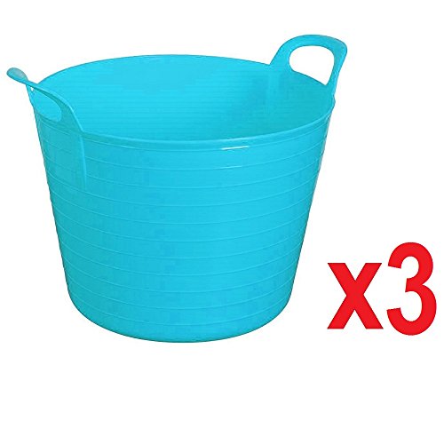 Easy Shopping 3 x 14 Litre Flexi Tub Garden Home Flexible Colour Rubber Storage Container Bucket Polyethylene Flex Tub- MADE IN U.K. (Sky Blue)